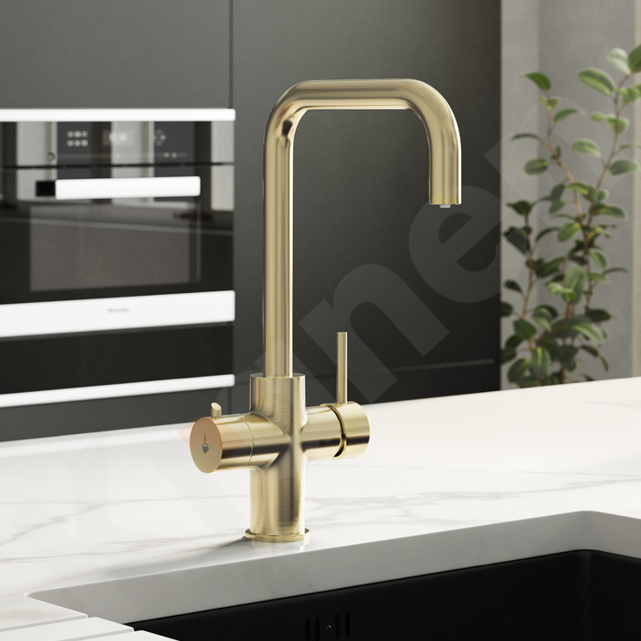 Instant 3-in-1 Brushed Brass Boiling Water Tap in situ